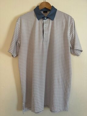 Dunning Golf Men's Striped Performance Polo Shirt with Blue Collar
